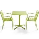 Tavolo da giardino bistrot quadrato pieghevole 70 x 70 cm in metallo e 2 sedie con braccioli