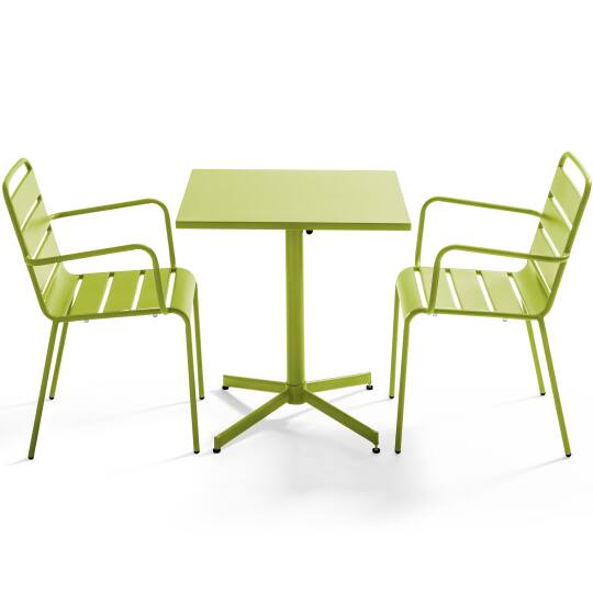 Tavolo da giardino bistrot in metallo quadrato inclinabile 70x70 cm e 2 sedie con braccioli | Oviala