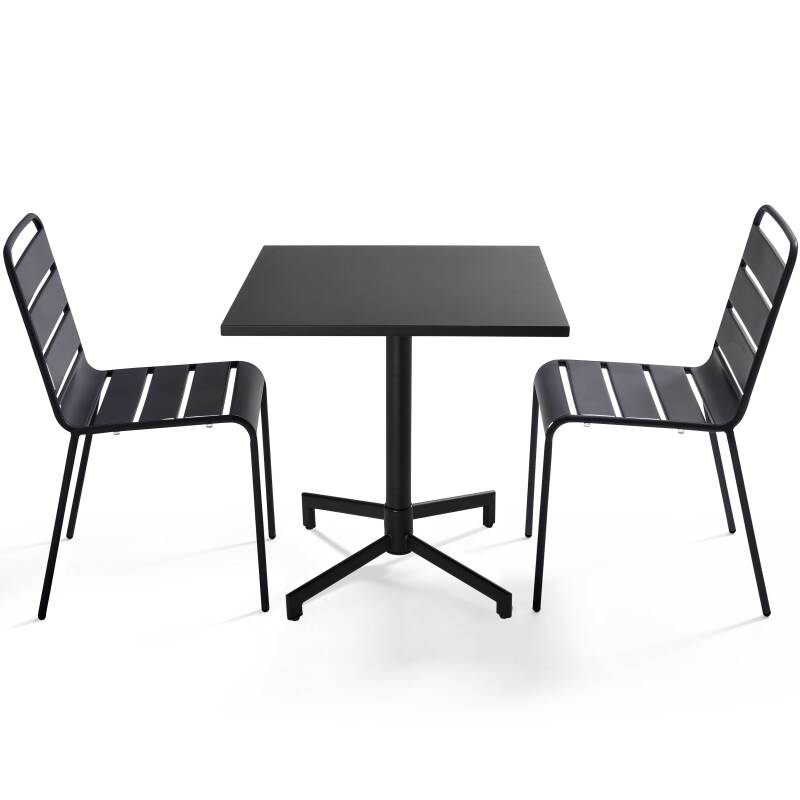 Tavolo da giardino bistrot quadrato inclnabile in metallo con piede incassato 70x70 cm e 2 sedie