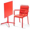 Tavolo da giardino bistrot quadrato pieghevole 70 x 70 cm in metallo e 2 sedie con braccioli