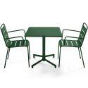 Tavolo da giardino bistrot quadrato inclinabile in metallo con piede incassato 70x70 cm e 2 sedie con braccioli