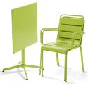 Tavolo da giardino bistrot quadrato pieghevole 70 x 70 cm in metallo e 2 sedie con braccioli