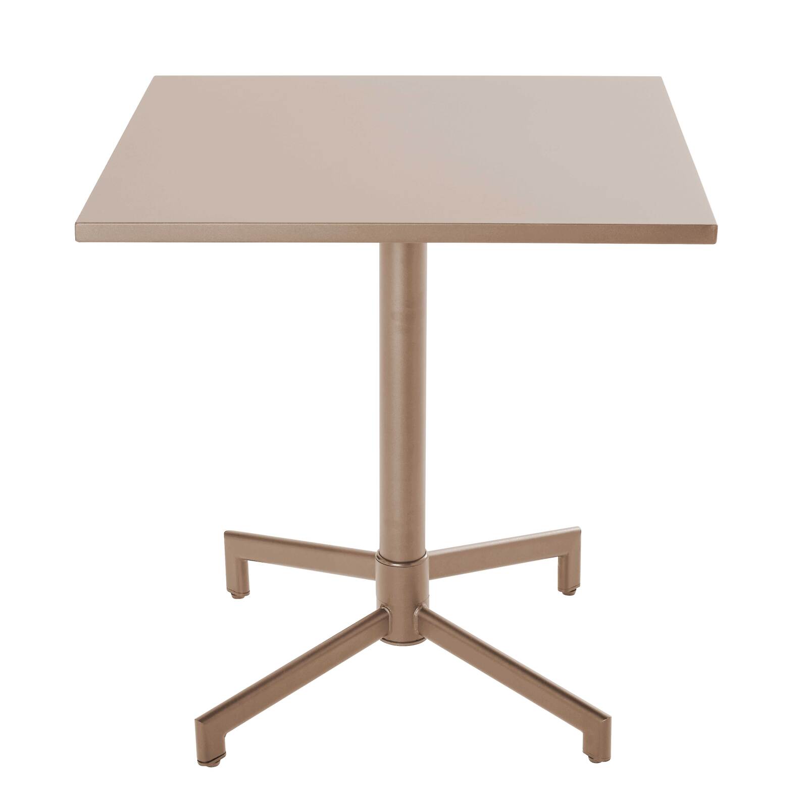 Tavolo da giardino bistrot quadrato inclinabile in metallo con piede incassato 70x70 cm e 2 sedie con braccioli