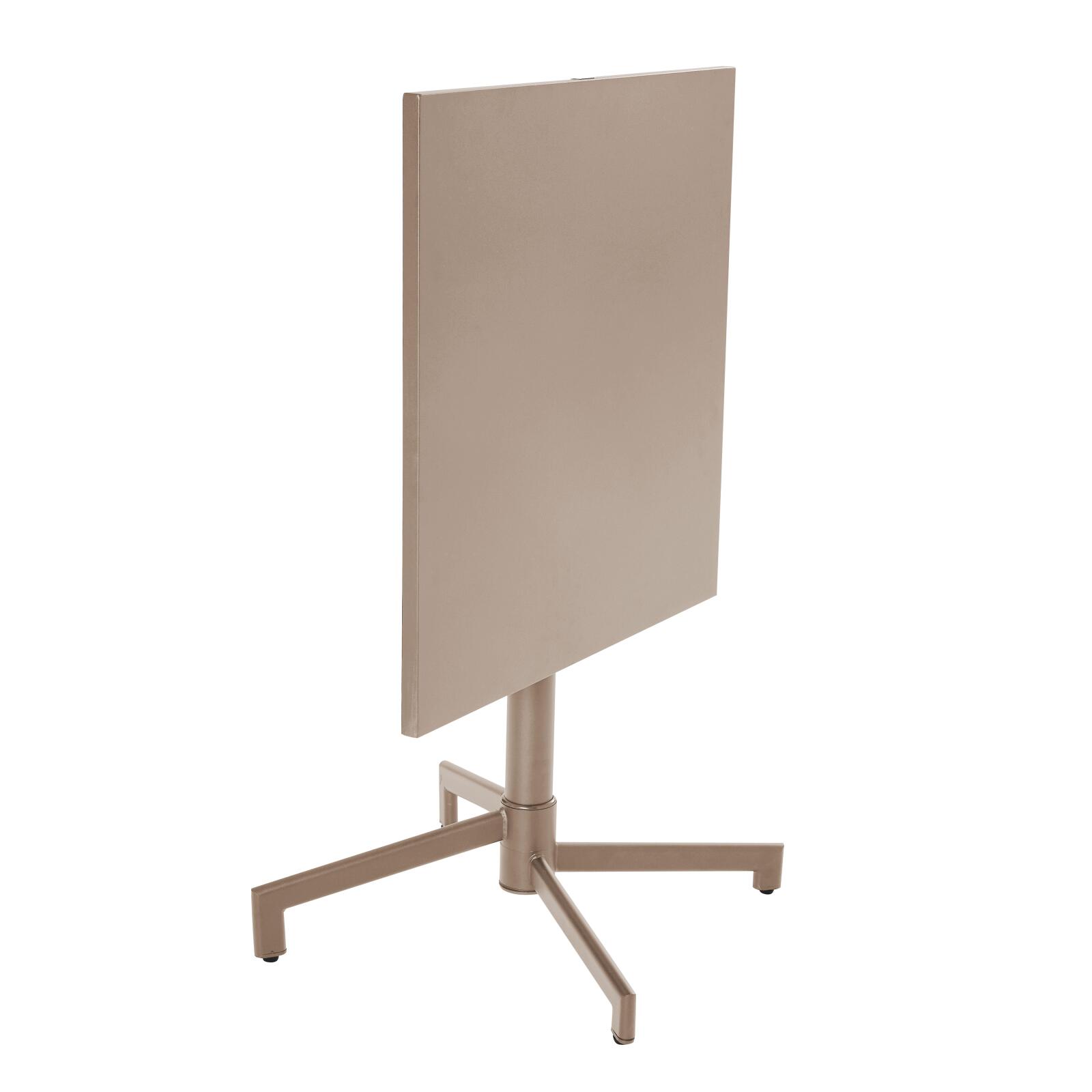 Tavolo da giardino bistrot quadrato inclinabile in metallo con piede incassato 70x70 cm e 2 sedie con braccioli