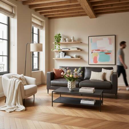 Divano 3 posti in pelle con cuscini sfoderabili