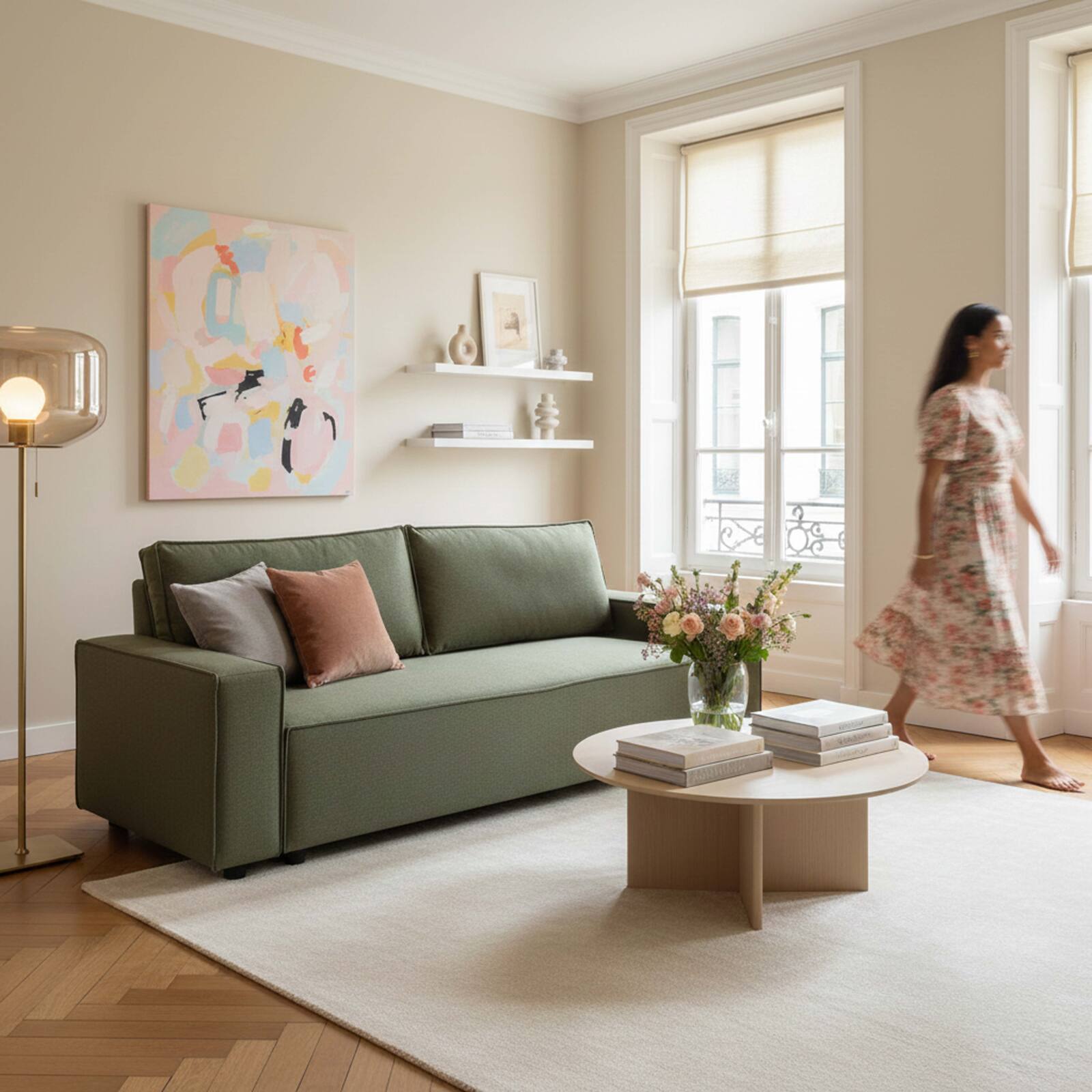 Divano letto 3 posti in tessuto