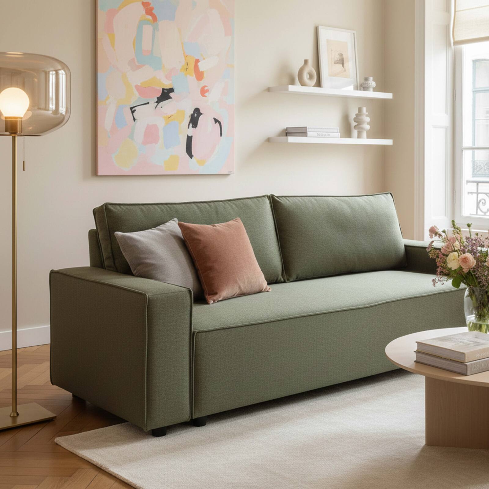 Divano letto 3 posti in tessuto