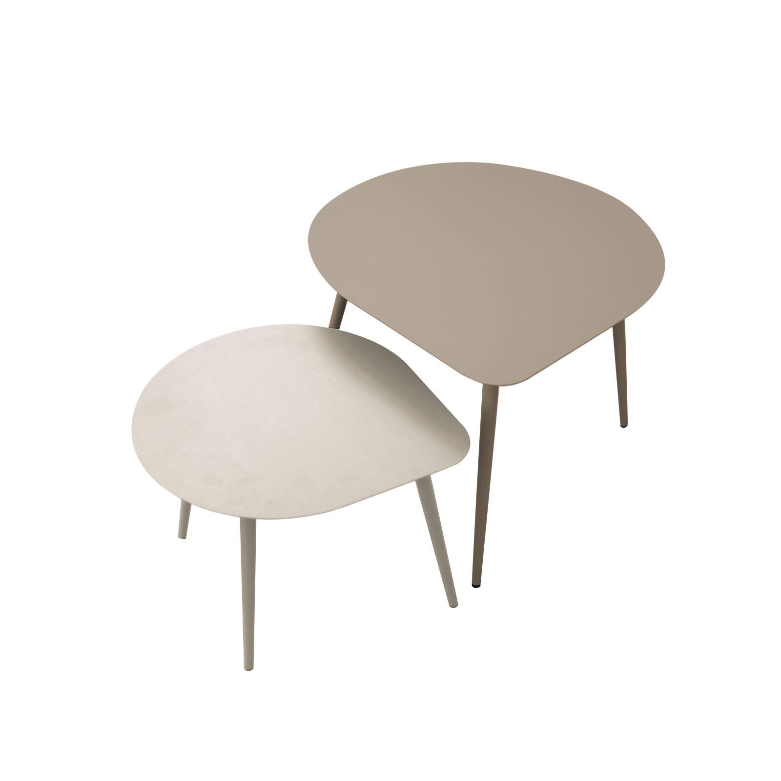 Tavolini piccoli impilabili da esterno rotondi in metallo 58x50x34 cm e 40x35x28 cm