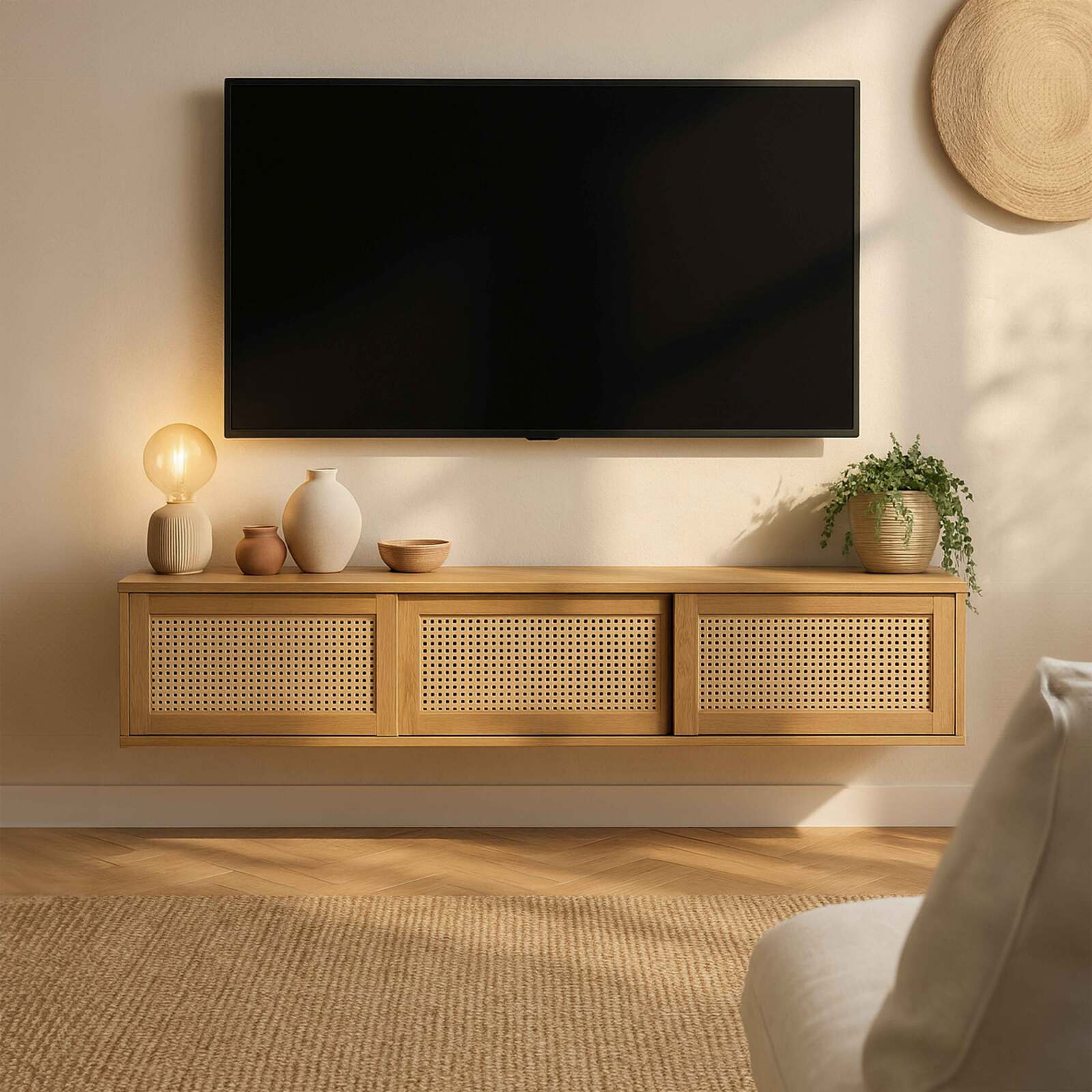 Mobile TV sospeso effetto legno chario 160 cm stile boho