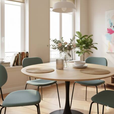 Tavolo da pranzo rotondo in metallo e impiallacciatura di legno 4 persone (2/5)