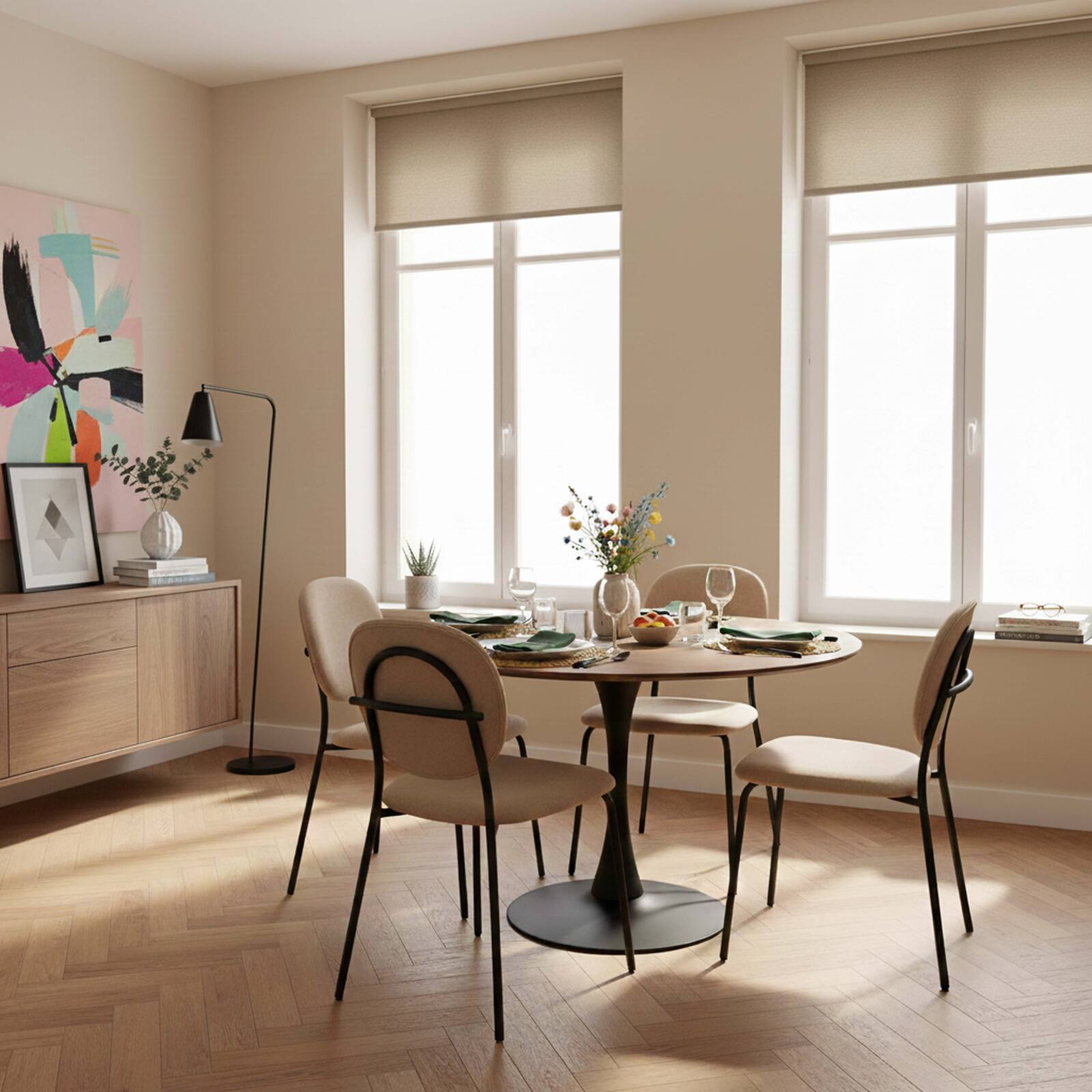 Tavolo da pranzo rotondo in metallo e impiallacciatura di legno 4 persone