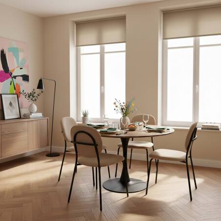 Tavolo da pranzo rotondo in metallo e impiallacciatura di legno 4 persone