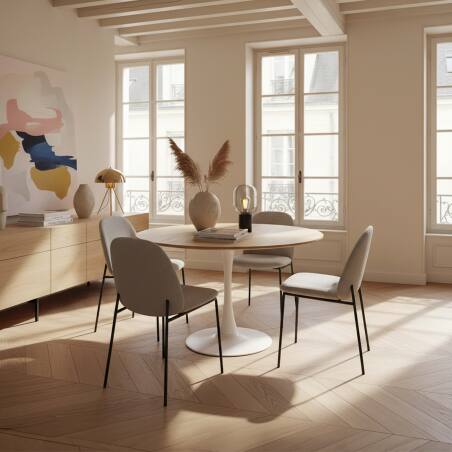 Tavolo da pranzo rotondo in melamina e metallo per 4 persone