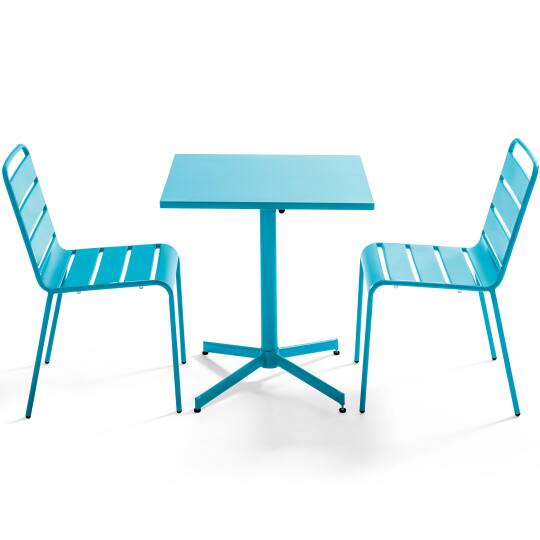 Tavolo da giardino bistrot quadrato inclinabile in metallo 70x70 cm e 2 sedie | Oviala