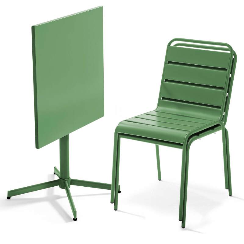 Tavolo da giardino bistrot quadrato inclinabile in metallo 70x70 cm e 2 sedie 