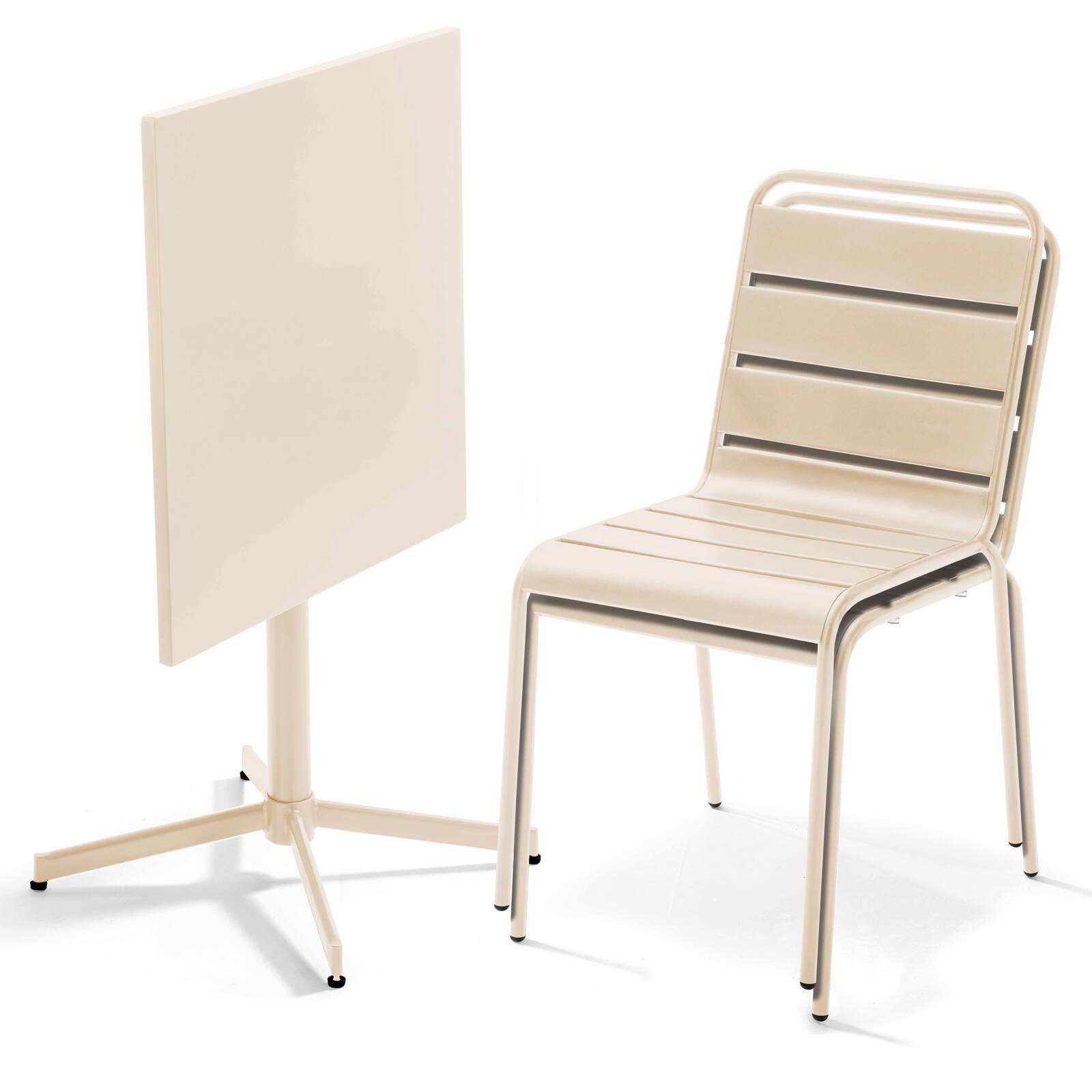 Tavolo da giardino bistrot quadrato inclinabile in metallo 70x70 cm e 2 sedie 