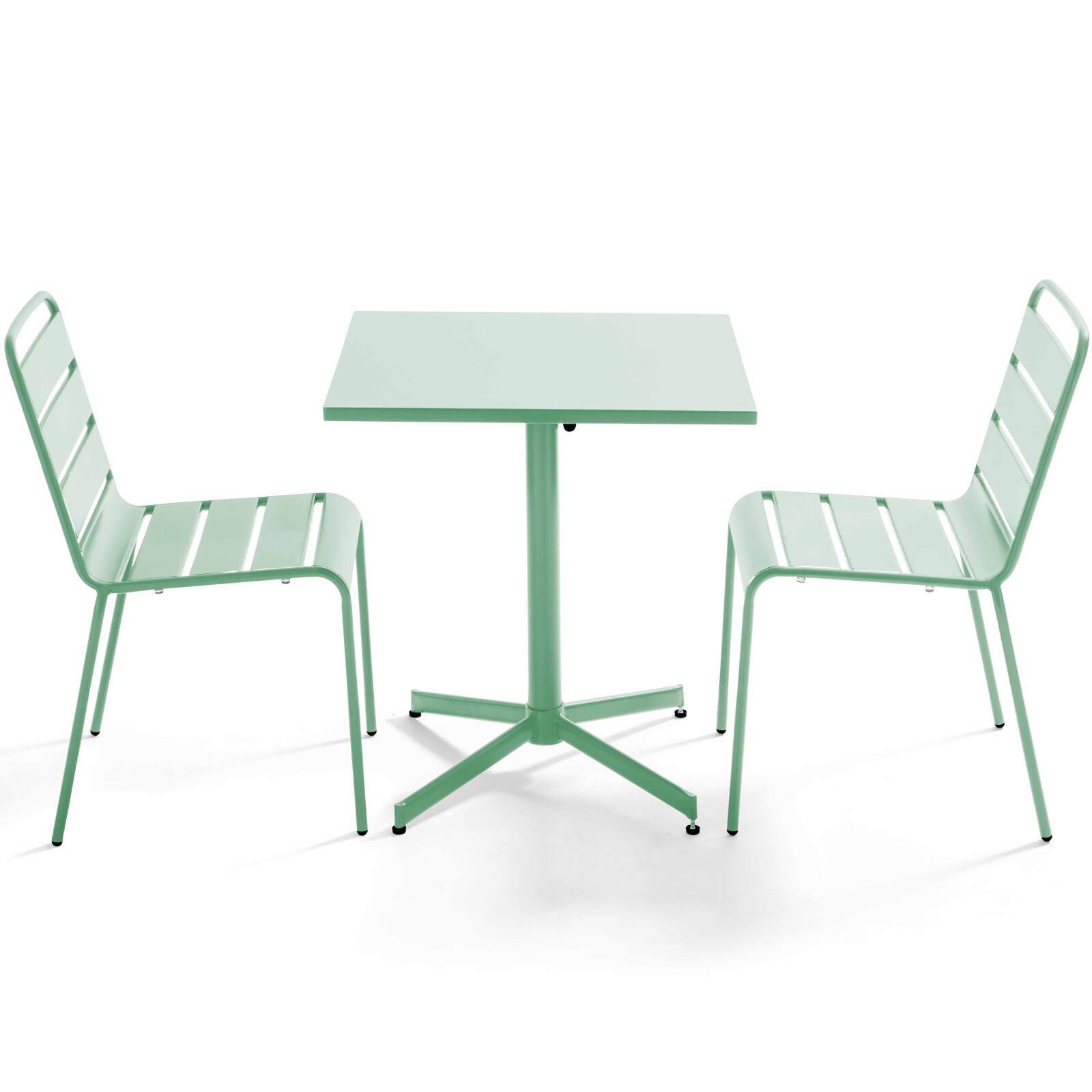 Tavolo da giardino bistrot quadrato inclinabile in metallo 70x70 cm e 2 sedie 