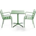 Tavolo da giardino bistrot in metallo quadrato inclinabile 70x70 cm e 2 sedie con braccioli