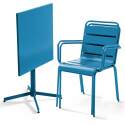 Tavolo da giardino bistrot in metallo quadrato inclinabile 70x70 cm e 2 sedie con braccioli