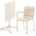 Tavolo da giardino bistrot in metallo quadrato inclinabile 70x70 cm e 2 sedie con braccioli