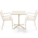 Tavolo da giardino bistrot in metallo quadrato inclinabile 70x70 cm e 2 sedie con braccioli