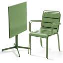Tavolo da giardino bistrot in metallo quadrato inclinabile 70x70 cm e 2 sedie con braccioli