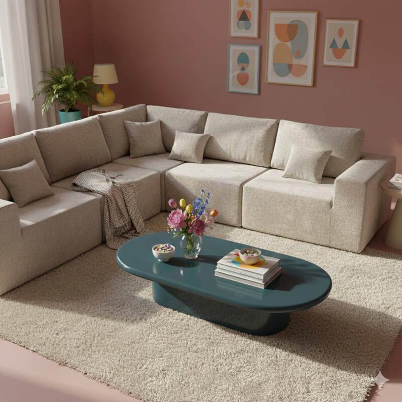 Tavolino da salotto effetto laccato ovale 100x70 cm