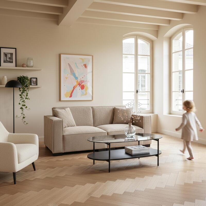 Tavolino da salotto in vetro e effetto legno ovale  120 x 55 x 40 cm (5/6)