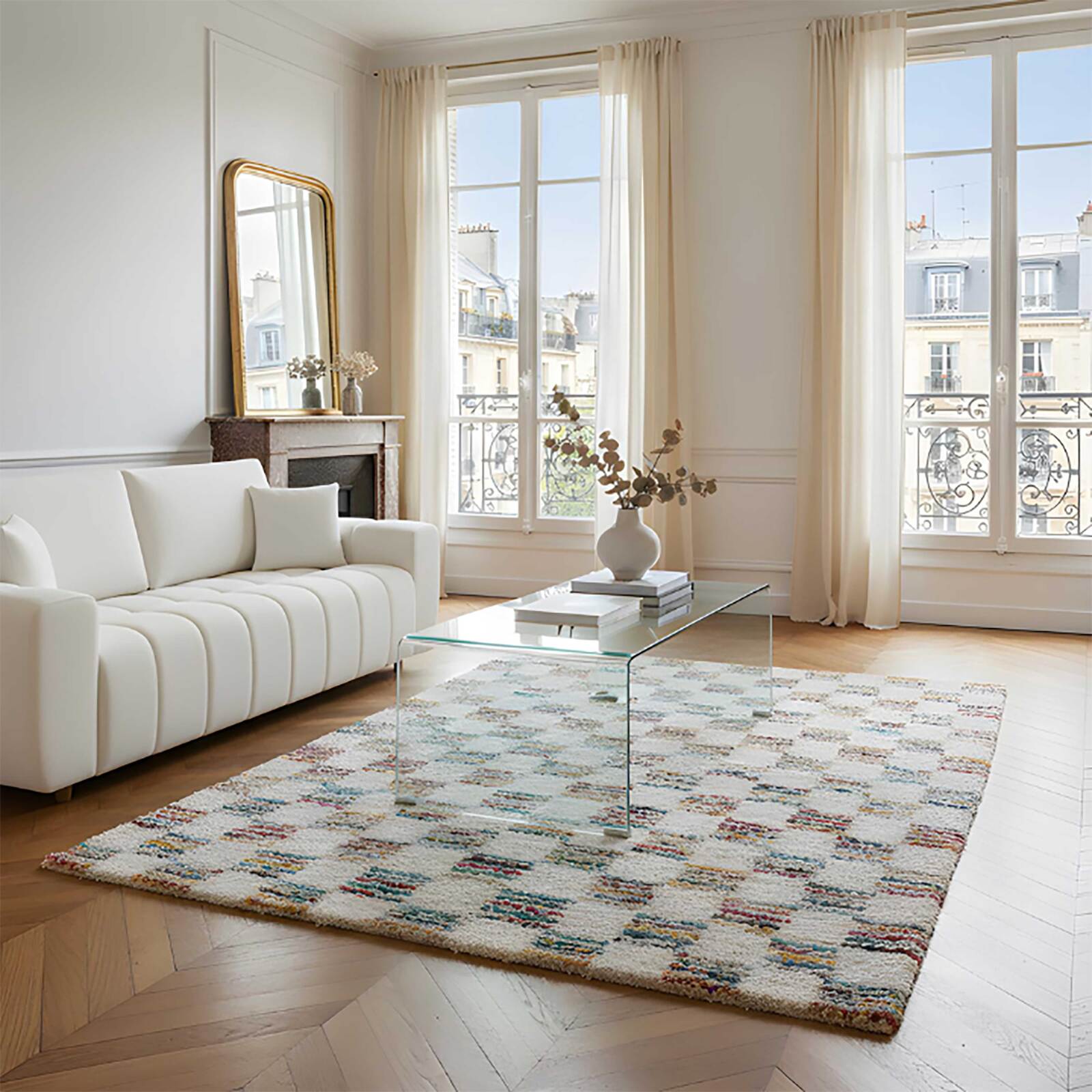 Tappeto motivo geometrico shaggy a pelo lungo rettangolare