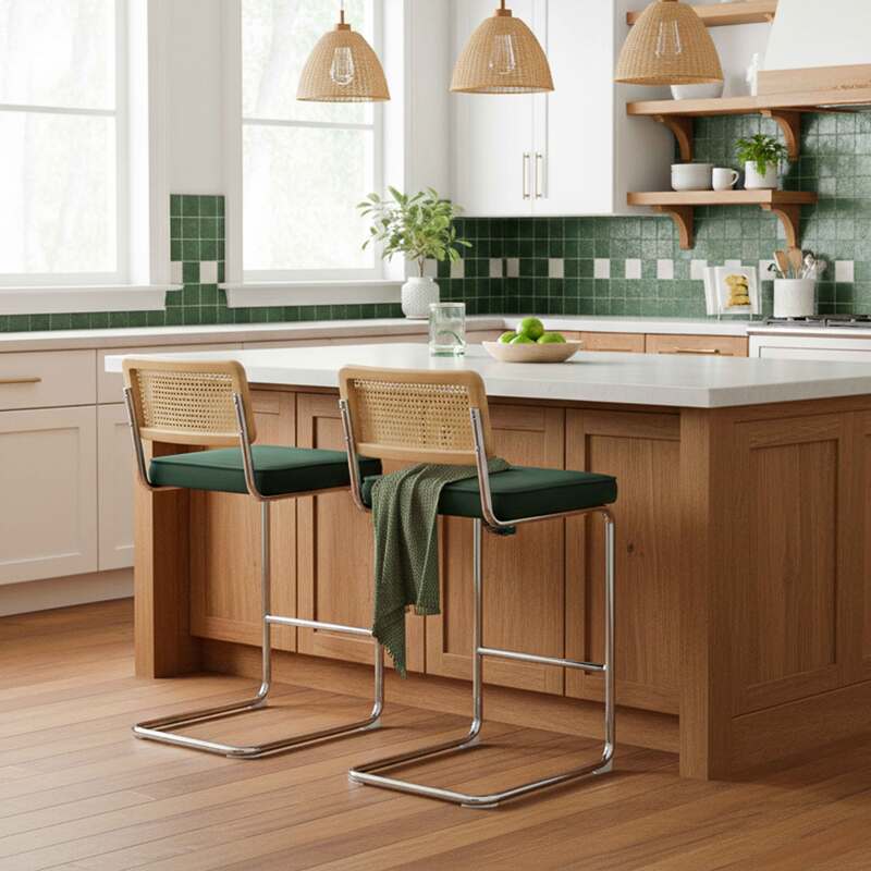 Sedie alta in velluto e metallo con schienale in stile intreccio - Set di 2