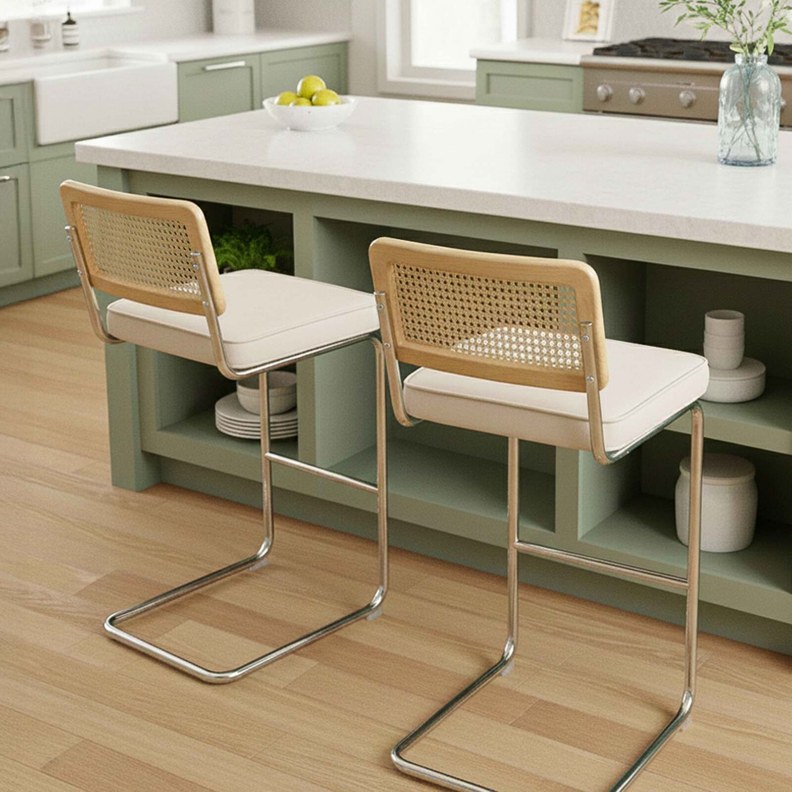 Sedie alta in velluto e metallo con schienale in stile intreccio - Set di 2