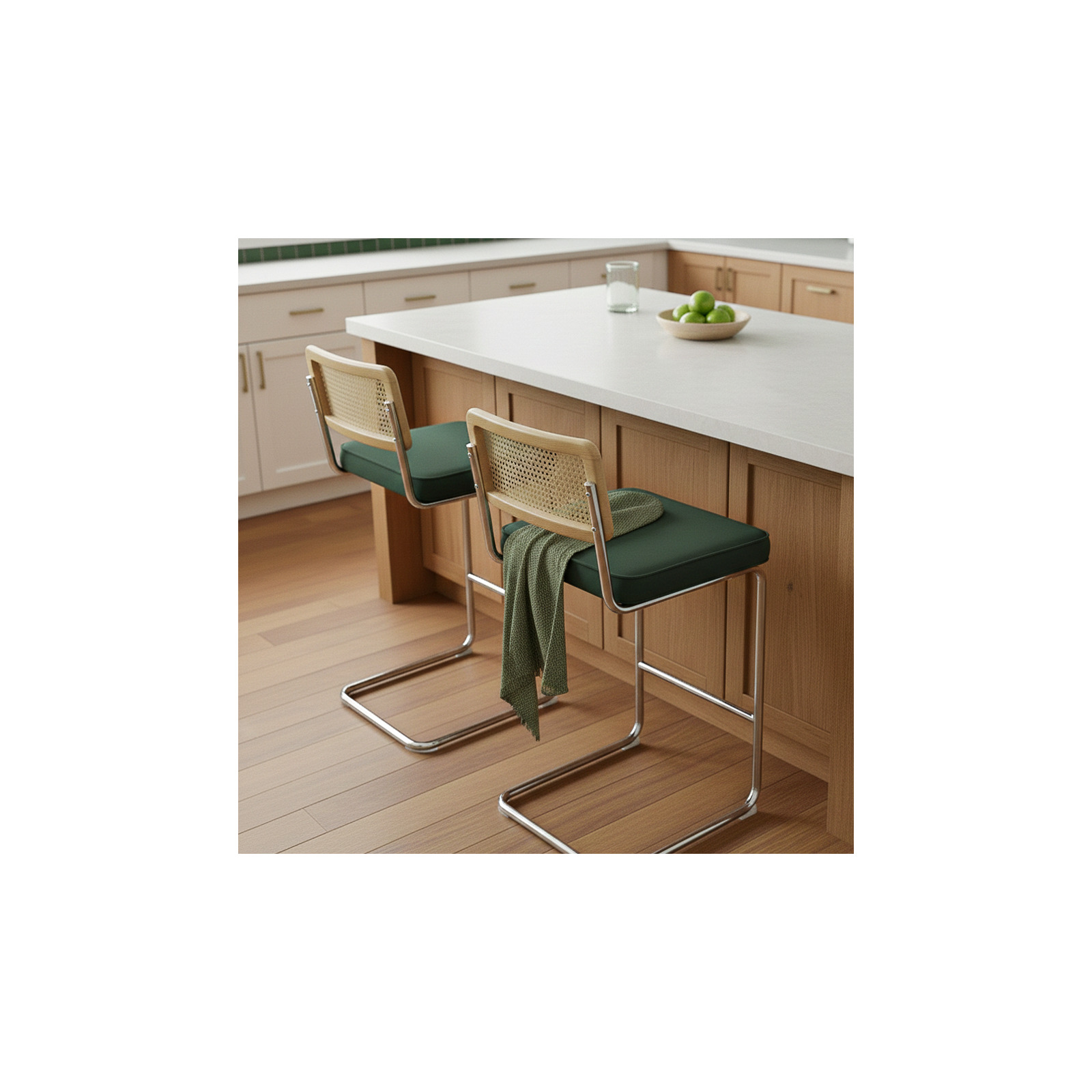 Sedie alta in velluto e metallo con schienale in stile intreccio - Set di 2