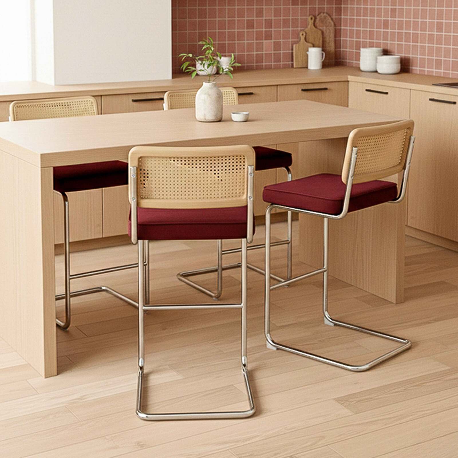 Sedie alta in velluto e metallo con schienale in stile intreccio - Set di 2