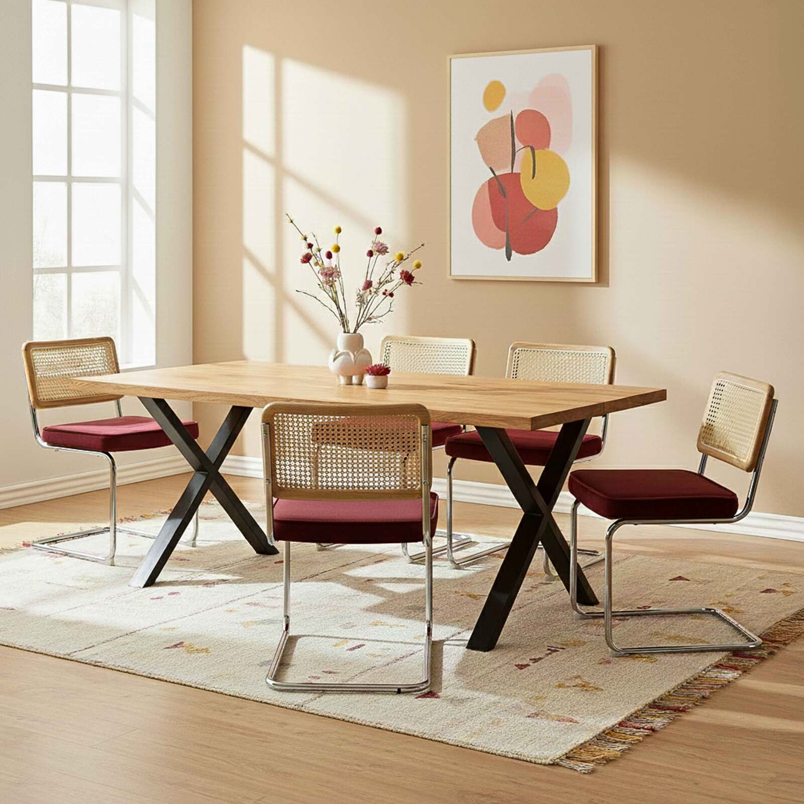 Sedie in velluto e metallo con schienale in stile intreccio - Set di 2