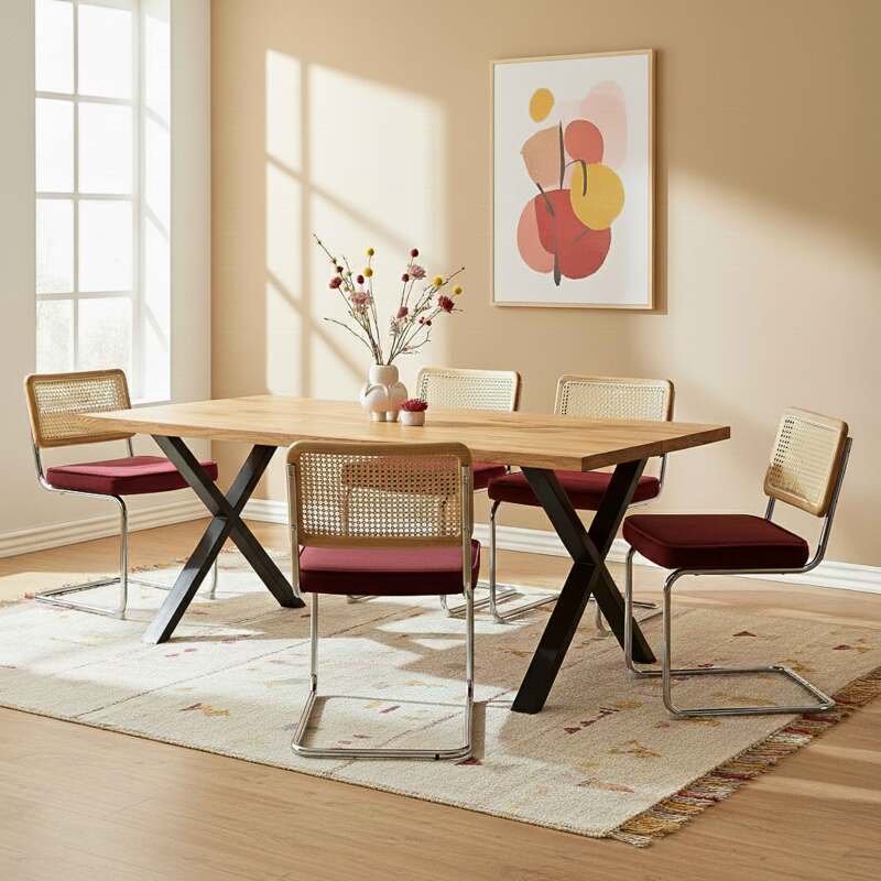 Sedie in velluto e metallo con schienale in stile intreccio - Set di 2