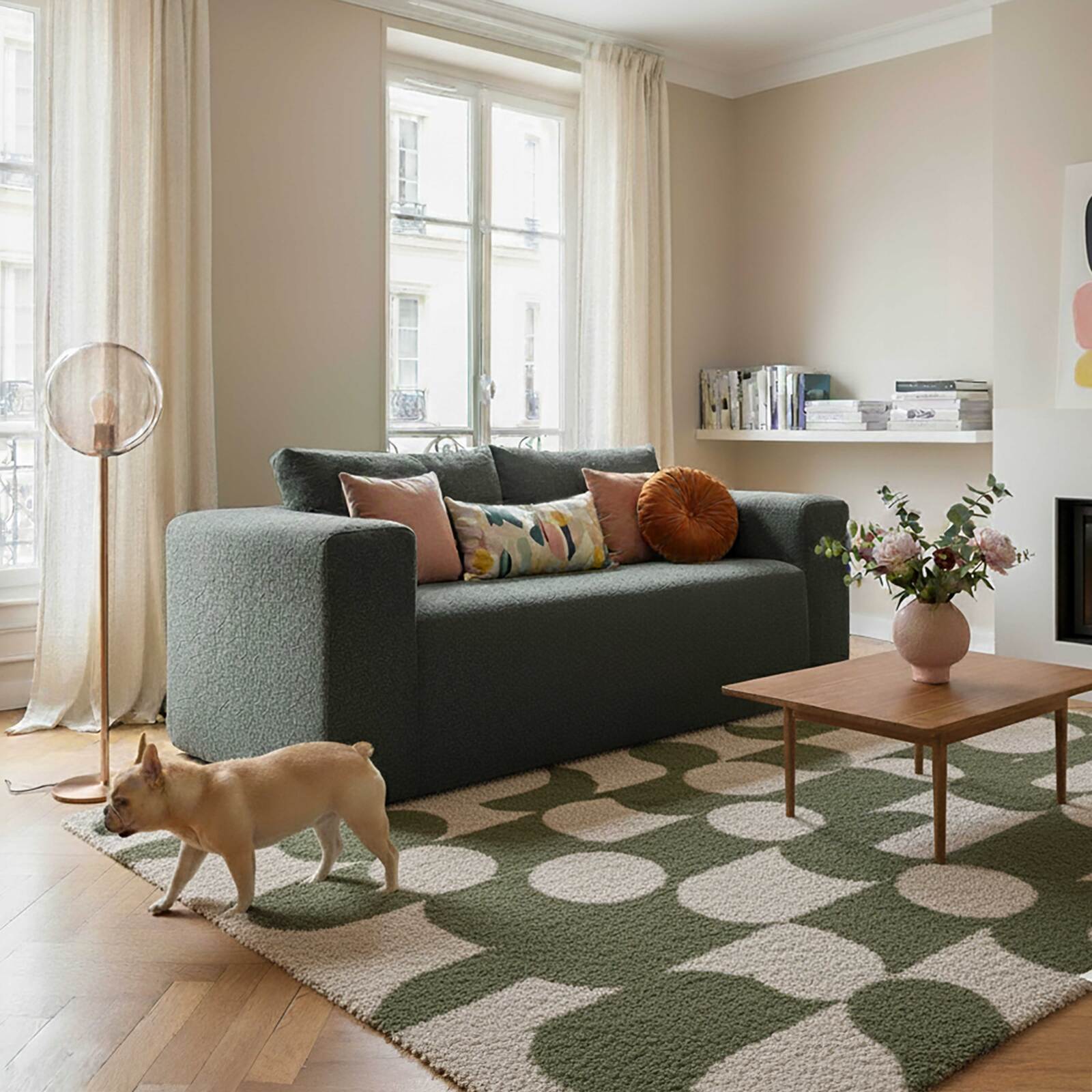 Divano 2 posti in tessuto spugna con cuscini