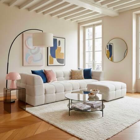 Divano 3 posti in tessuto con pouf (6/8)