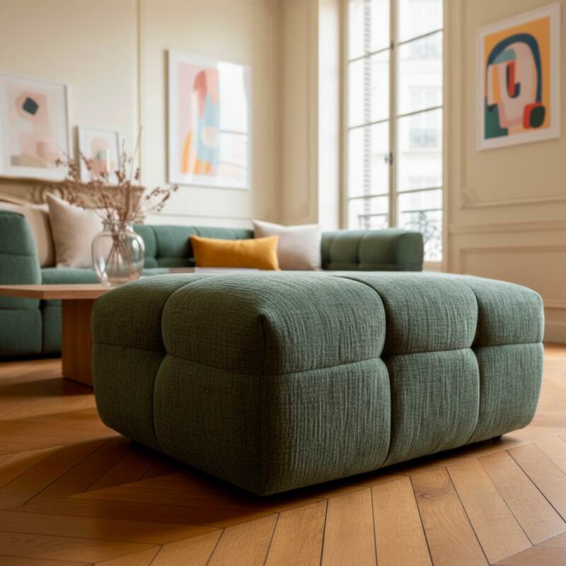 Divano 3 posti in tessuto con pouf (7/8)