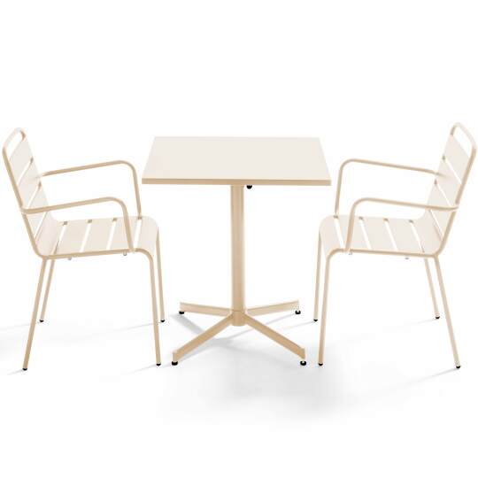 Tavolo da giardino bistrot in metallo quadrato inclinabile 70x70 cm e 2 sedie con braccioli | Oviala