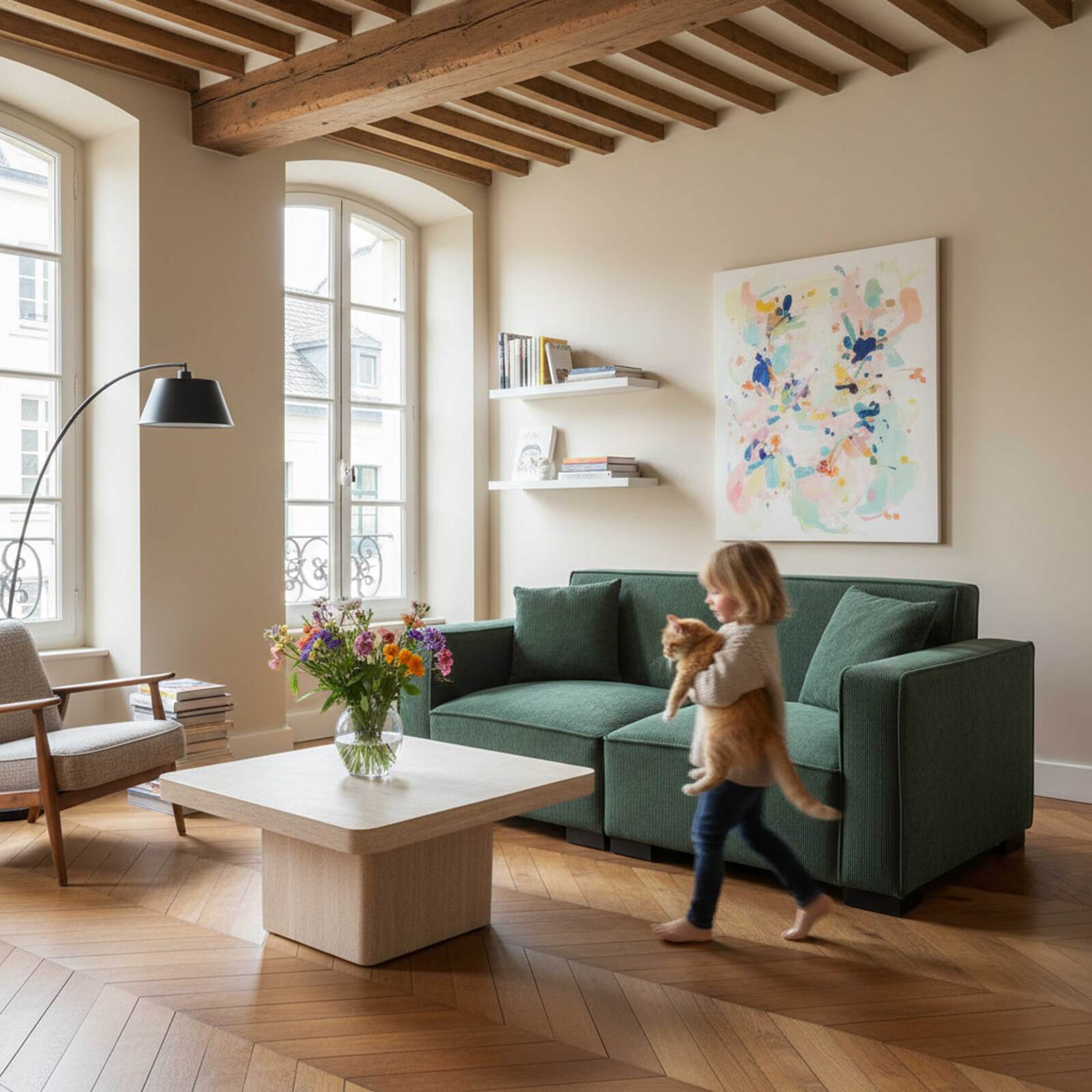 Divano 2 posti in velluto a coste con cuscini