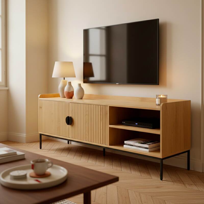 Mobile TV in effetto legno e metallo 150 cm stile scandinavo