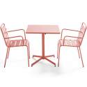 Tavolo da giardino bistrot quadrato pieghevole 70 x 70 cm in metallo e 2 sedie con braccioli