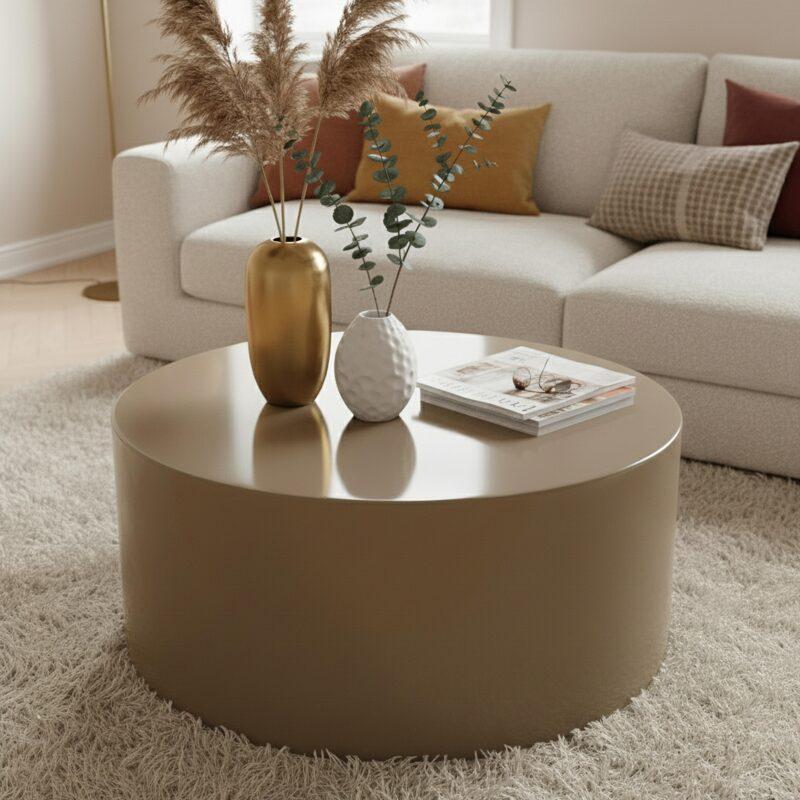 Tavolino da salotto effetto laccato rotondo Ø80 cm stile retrò (2/4)