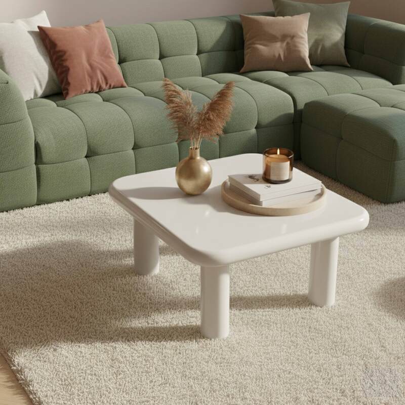 Tavolino da salotto effetto laccato quadrata 75x75 cm stile retrò (2/4)