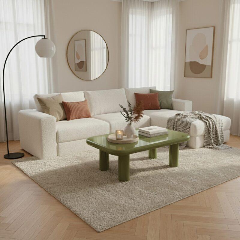 Tavolino da salotto effetto laccato rettangolare 100x60 cm stile retrò