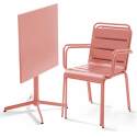 Tavolo da giardino bistrot quadrato pieghevole 70 x 70 cm in metallo e 2 sedie con braccioli