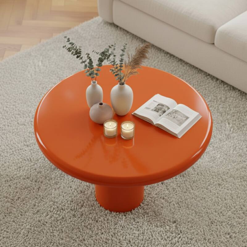 Tavolino da salotto effetto laccato rotondo Ø70 cm stile retrò (2/4)