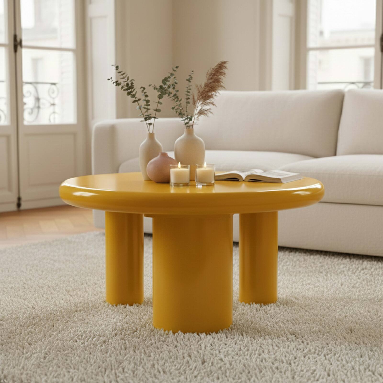 Tavolino da salotto effetto laccato rotondo Ø70 cm stile retrò