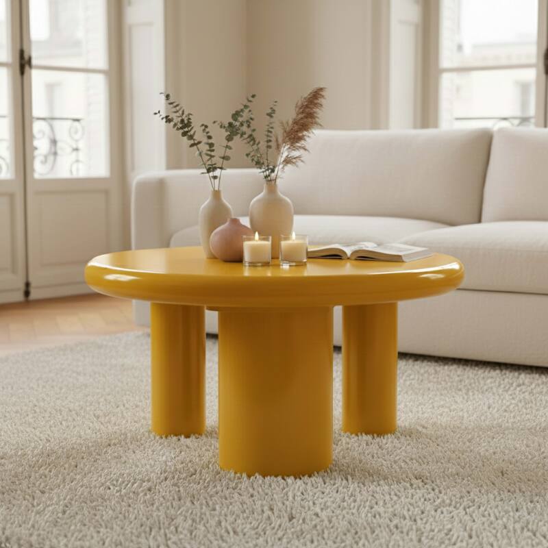 Tavolino da salotto effetto laccato rotondo Ø70 cm stile retrò