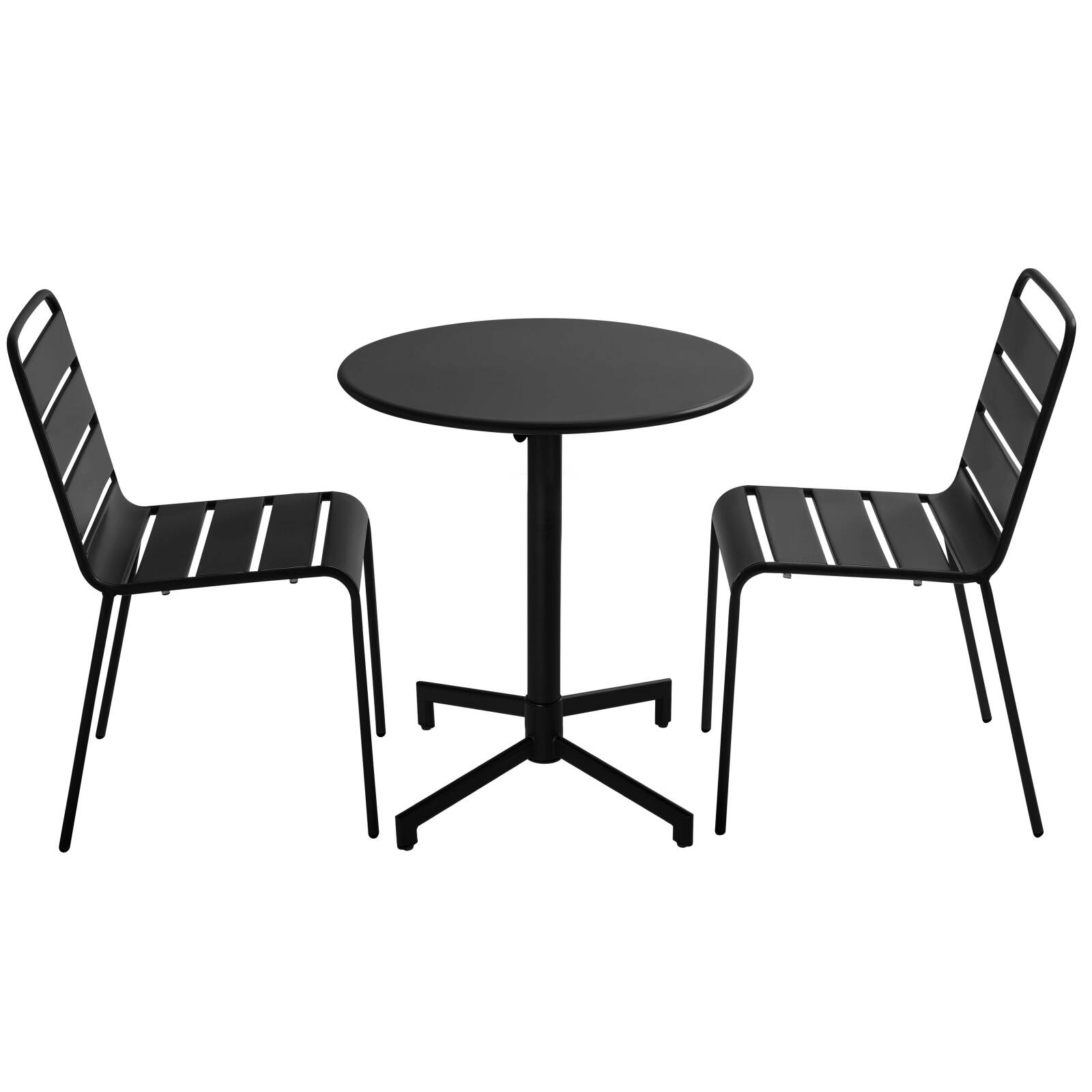 Tavolo da giardino bistrot rotonda inclnabile in metallo con piede incassato 70x70 cm e 2 sedie
